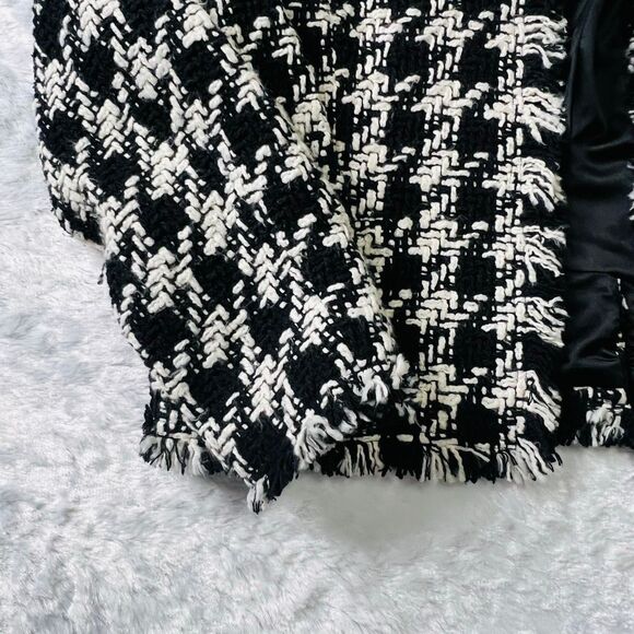 Joie Womens Black White Awel Houndstooth Twill Fringe Open Front Jacket Sz Large - Picture 4 of 6